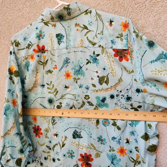 COLDWATER CREEK Women's Blouse Plus Size 1X Green Floral Garden 3/4 Sleeve - Picture 9 of 9